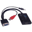 DELTACO VGA till HDMI-adapter VGA ha, HDMI ho, USB Typ A, 3,5 mm  ha